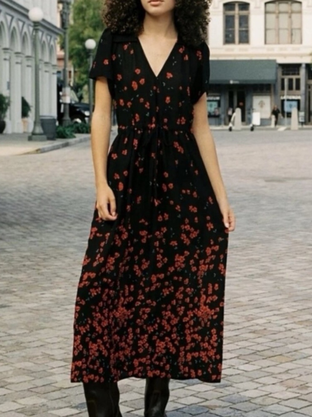 Christy Dawn The Dawn Maxi Dress Night Lily Sheer Black Red Floral Large